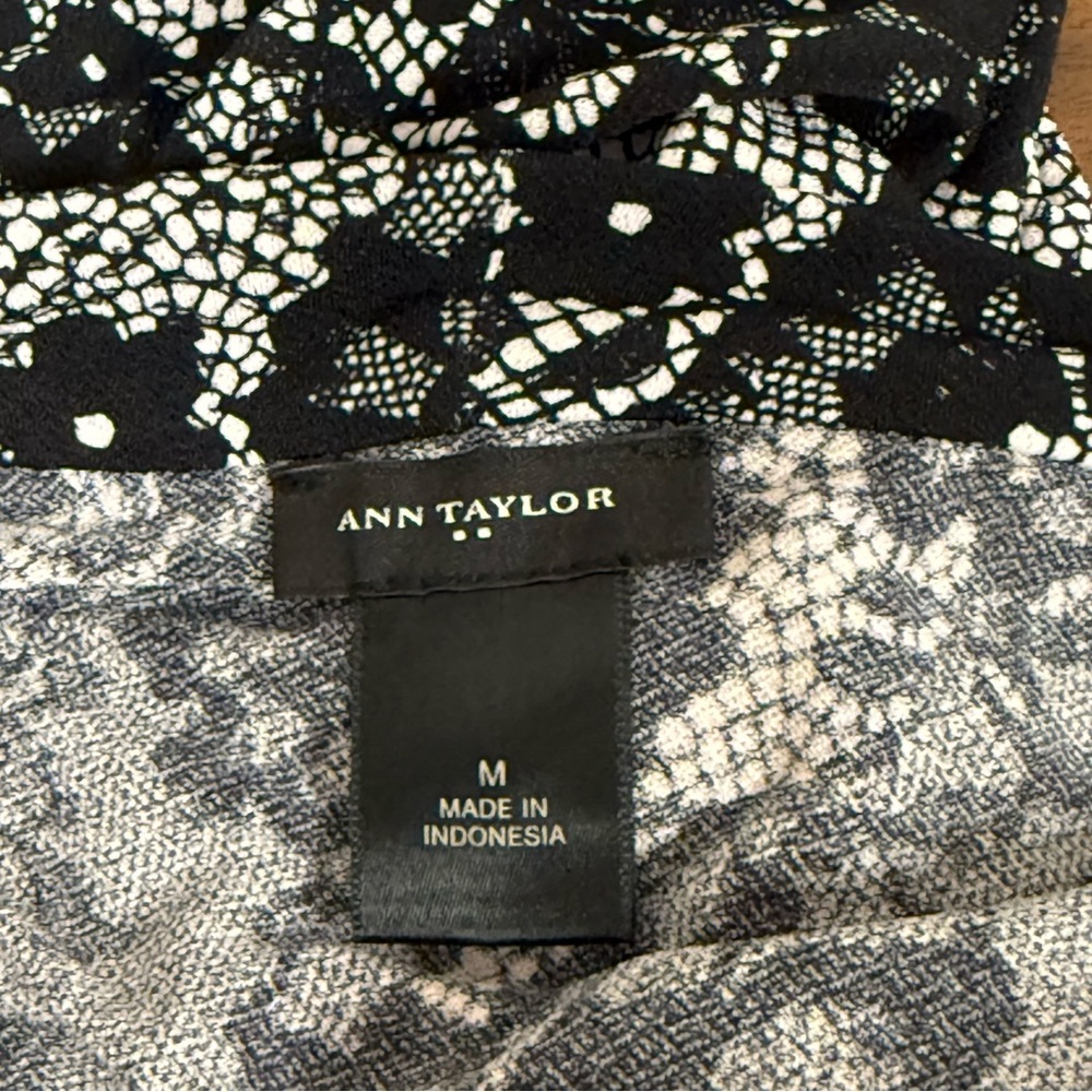 Ann Taylor Black White Lace Print Cowl Neck Blouse Medium | Work Office Top - Picture 5 of 7